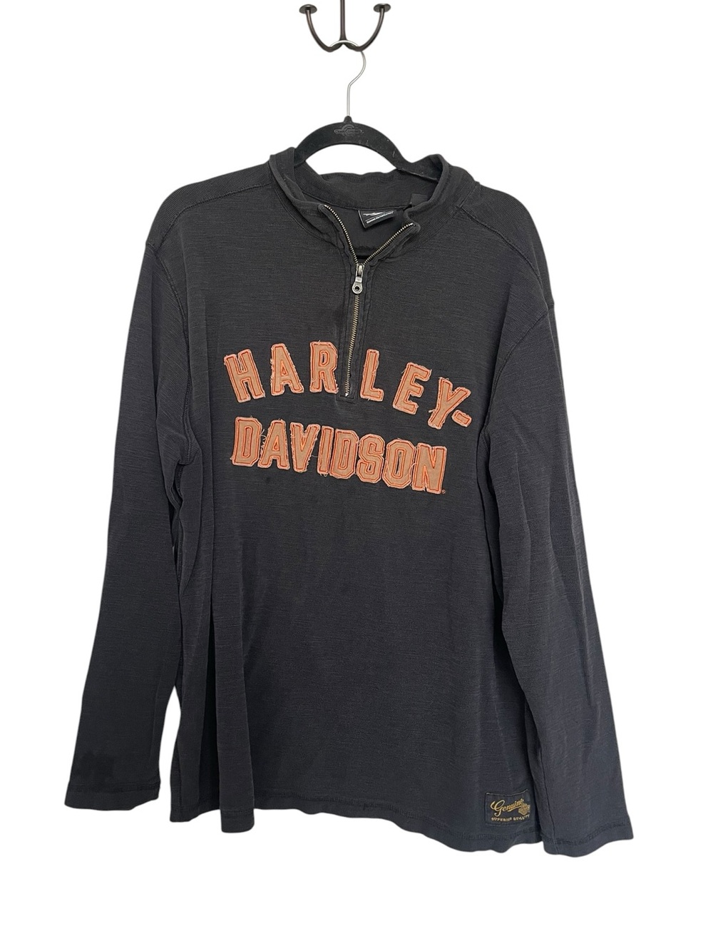 Harley-Davidson Black Half-Zip Sweatshirt with Orange Appliqué